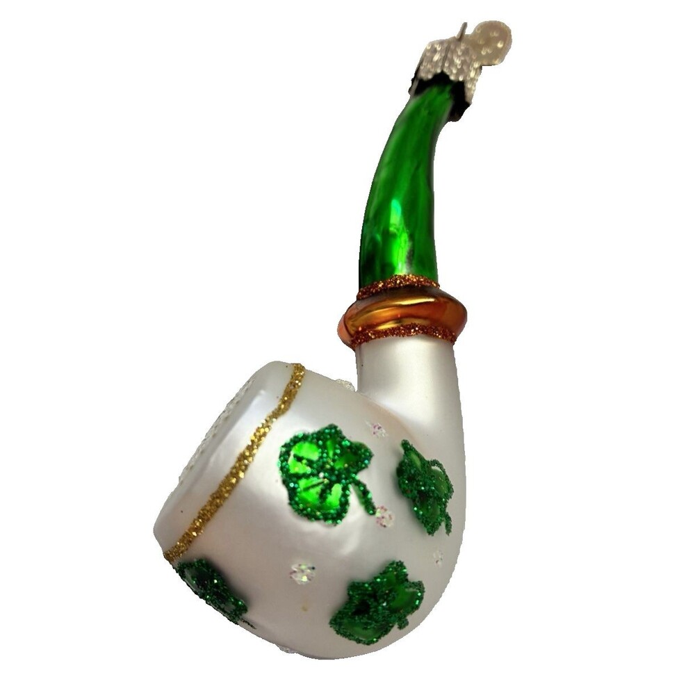 Old World Christmas Ornament St Patrick's Pipe Blown Glass Vintage 2002 OWC